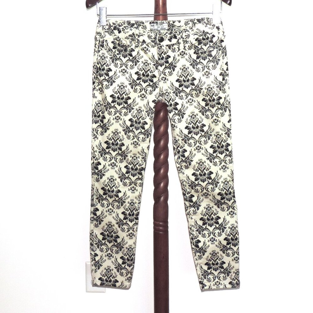 Free People Denim Ankle Jeans size 27 Black & Off White Print
